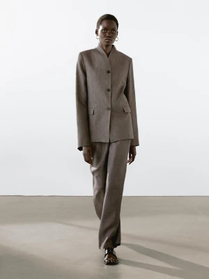 Marynarka Ze 100% Lnu Ze Stójką - Szaroniebieski - - Massimo Dutti - Kobieta