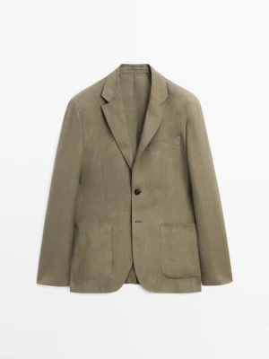 Marynarka Ze 100% Lnu - Zielonkawy - - Massimo Dutti - Mężczyzna