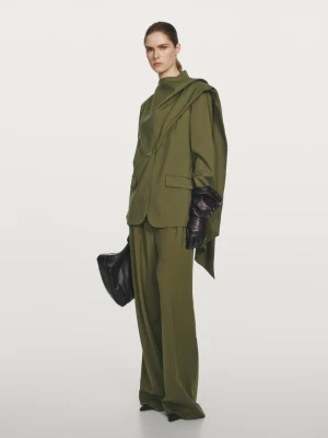 Marynarka Ze 100% Wełny Z Szalem − Studio - Zieleń Mchu - - Massimo Dutti - Kobieta