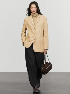 Marynarka Ze Skóry Nappa - Waniliowy - Massimo Dutti - Female