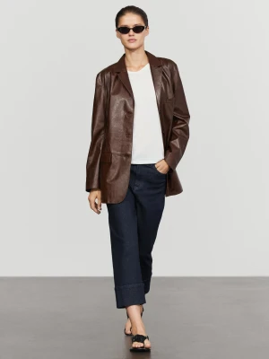 Marynarka Ze Skóry Nappa Z Kieszeniami - Brązowy - Massimo Dutti - Female