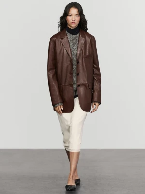 Marynarka Ze Skóry Nappa Z Kieszeniami - Brązowy - Massimo Dutti - Female