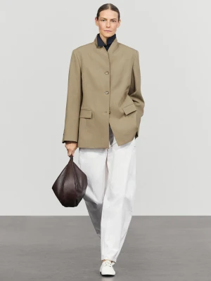Marynarka Ze Stójką - Szarobrązowy - Massimo Dutti - Female