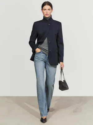 Marynarka Ze Stójką Z Mieszanki Wełny - Granatowy - Massimo Dutti - Female