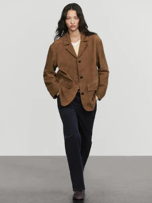 Marynarka Z Klapami 100% Skóra Zamsz - Wielbłądzi - Massimo Dutti - Female