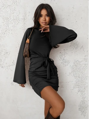 Masełkowa sukienka mini z wiązaniem MERE - czarna  magmac 