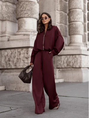 Masełkowy dres z szerokimi spodniami SORGO - bordowy  magmac 