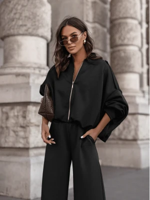 Masełkowy dres z szerokimi spodniami SORGO - czarny  magmac 