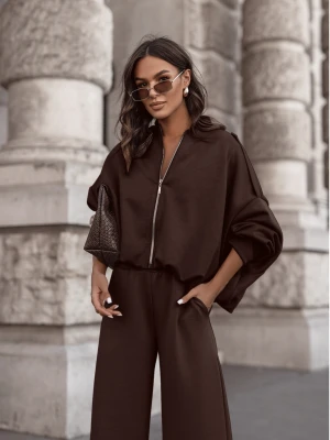 Masełkowy dres z szerokimi spodniami SORGO - czekoladowy  magmac 