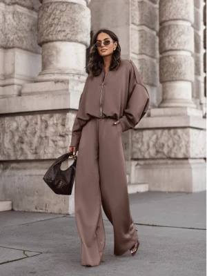 Masełkowy dres z szerokimi spodniami SORGO - mocha mousse  magmac 