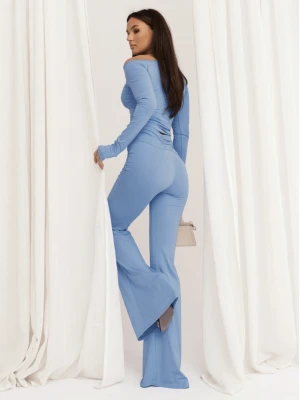 Masełkowy komplet bluzka i spodnie dzwony OTTILIE - błękitny  magmac 