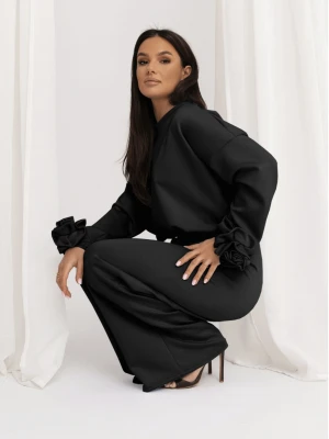 Masełkowy komplet z szerokimi spodniami POSY - czarny  magmac 