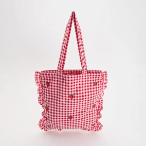 Zdjęcie produktu Materiałowa torba shopper z haftem i falbanką House