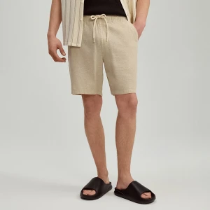 Materiałowe szorty z lnu i bawełny beżowe House