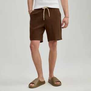 Materiałowe szorty z lnu i bawełny brązowe House