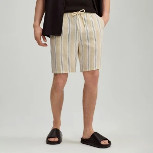 Materiałowe szorty z lnu i bawełny w paski beżowe House