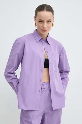 MAX&Co. koszula bawełniana damska kolor fioletowy relaxed z kołnierzykiem klasycznym 2416111044200