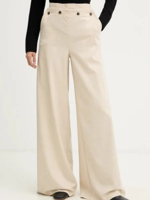 MAX&Co. spodnie damskie kolor beżowy szerokie high waist 2526136124200