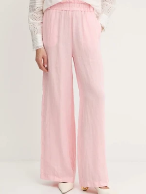 MAX&Co. spodnie lniane damskie kolor różowy szerokie high waist 2516131035200