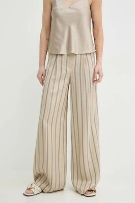 MAX&Co. spodnie z domieszką lnu kolor beżowy szerokie high waist 2416131064200