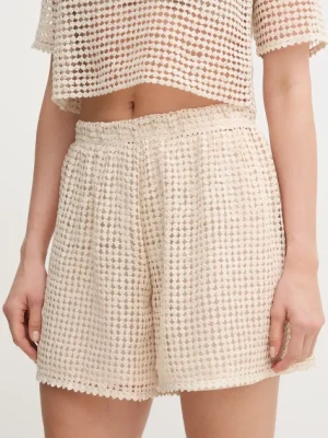 MAX&Co. szorty damskie kolor beżowy gładkie high waist 2516781024200
