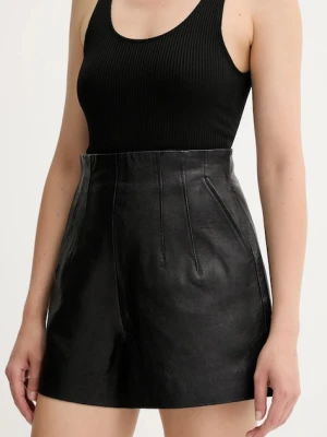 MAX&Co. szorty skórzane damskie kolor czarny gładkie high waist 2526436023200