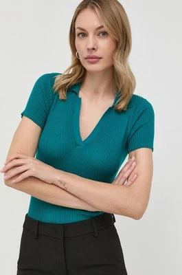 MAX&Co. t-shirt damski kolor zielony z kołnierzykiem