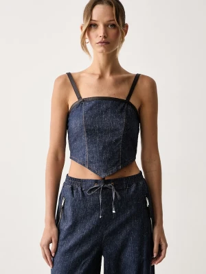 Max&Co. top damski z dodatkiem lnu OMBRA granatowy