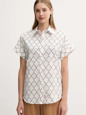 Max Mara Beachwear koszula bawełniana damska kolor biały regular z kołnierzykiem klasycznym 2516111029600