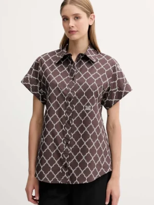 Max Mara Beachwear koszula bawełniana damska kolor brązowy regular z kołnierzykiem klasycznym 2516111029600