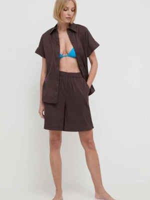 Max Mara Beachwear koszula plażowa damska kolor brązowy regular z kołnierzykiem klasycznym 2416111019600