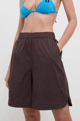 Max Mara Beachwear szorty plażowe damskie kolor brązowy gładkie high waist 2416141019600