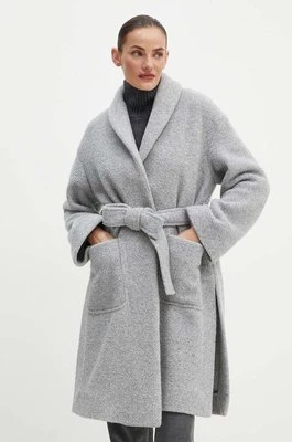 Max Mara Leisure płaszcz wełniany kolor szary przejściowy oversize 2426906018600