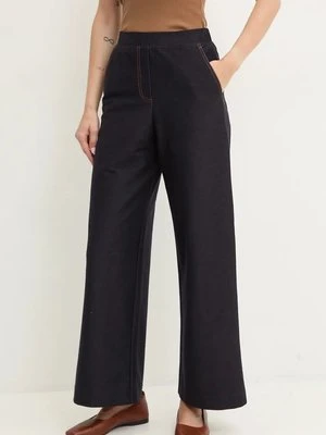 Max Mara Leisure spodnie damskie kolor granatowy proste high waist 2426786108600