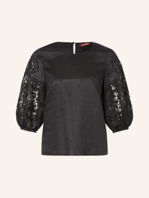 Max Mara Studio Bluzka Mstordine Z Rękawami 3/4 I Ażurową Koronką schwarz