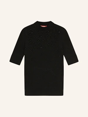 Max Mara Studio Dzianinowa Koszulka Spigola Z Dodatkiem Jedwabiu I Ozdobnymi Kamykami schwarz