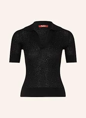 Max Mara Studio Dzianinowa Koszulka Uberta Z Dodatkiem Jedwabiu I Cekinami schwarz