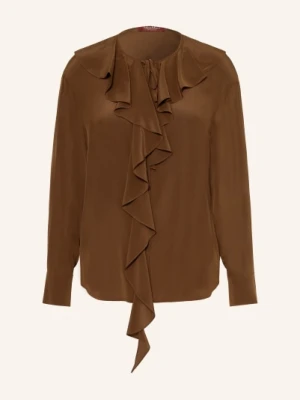 Max Mara Studio Jedwabna Bluzka Epica Z Falbanami braun