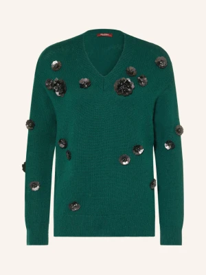 Max Mara Studio Sweter Nigella Z Cekinami I Kamieniami Ozdobnymi gruen