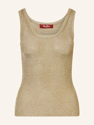 Max Mara Studio Top Z Dzianiny Hardy Z Błyszczącą Przędzą gold