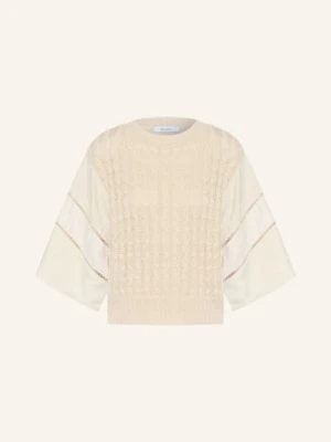 Max Mara Sweter Lniany Scatola Z Mieszanki Materiałów, Z Rękawami 3/4 beige