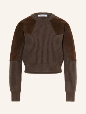 Max Mara Sweter Tropico Z Elementami Skórzanymi braun CIEMNOBRĄZOWY