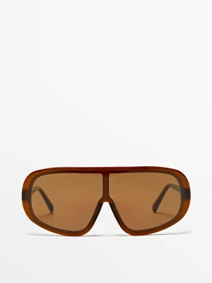 Maxi Okulary Przeciwsłoneczne Typu Wrap - Karmelowy - Massimo Dutti - Female