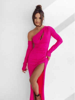 Maxi sukienka na jedno ramię z rozcięciem ALIRA - fuksjowa  magmac 