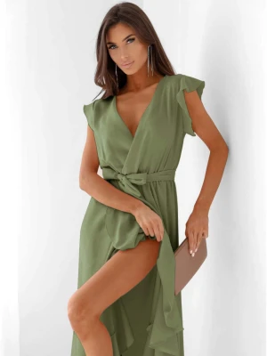 Maxi sukienka z asymetrycznym dołem AMAYA - szałwiowa  magmac 