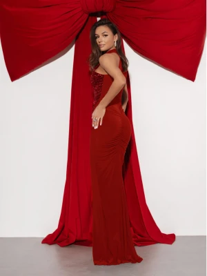 Maxi sukienka z cekinami MARCIA - czerwona  magmac 