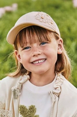 Mayoral czapka z daszkiem bawełniana dziecięca kolor beżowy z aplikacją