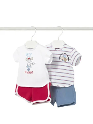 Mayoral Komplet 2 t-shirtów i spodenek 1627 Biały Regular Fit