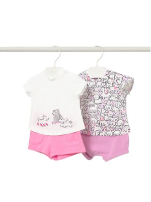 Mayoral Komplet 2 t-shirtów i spodenek 1641 Różowy Regular Fit