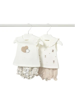 Mayoral Komplet 2 t-shirtów i spodenek 1642 Beżowy Regular Fit